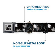 Buckle-Down Seatbelt Buckle Dog Collar - Pot Leaves/Smoke Black/Gray/White