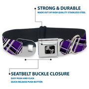 Dog Bone Seatbelt Buckle Collar - Plaid X2 Purple/Gray/White/Black