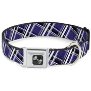 Dog Bone Seatbelt Buckle Collar - Plaid X2 Purple/Gray/White/Black