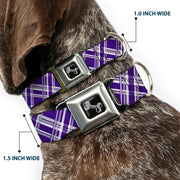 Dog Bone Seatbelt Buckle Collar - Plaid X3 Purple/Gray/White