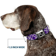 Dog Bone Seatbelt Buckle Collar - Plaid X3 Purple/Gray/White