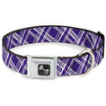 Load image into Gallery viewer, Dog Bone Seatbelt Buckle Collar - Plaid X3 Purple/Gray/White
