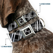 Dog Bone Seatbelt Buckle Collar - Plaid X2 Black/Grays/White
