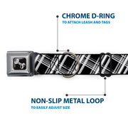 Dog Bone Seatbelt Buckle Collar - Plaid X2 Black/Grays/White
