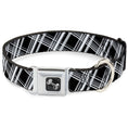 Load image into Gallery viewer, Dog Bone Seatbelt Buckle Collar - Plaid X2 Black/Grays/White
