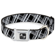 Dog Bone Seatbelt Buckle Collar - Plaid X2 Black/Grays/White