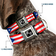 Dog Bone Seatbelt Buckle Collar - Puerto Rico Flag Repeat/Black