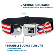 Dog Bone Seatbelt Buckle Collar - Puerto Rico Flag Repeat/Black