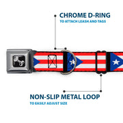 Dog Bone Seatbelt Buckle Collar - Puerto Rico Flag Repeat/Black