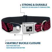 Dog Bone Black/Silver Seatbelt Buckle Collar - Paisley Black/Neon Pink