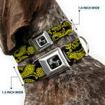 Dog Bone Seatbelt Buckle Collar - Paisley Black/Neon Yellow