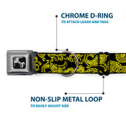 Dog Bone Seatbelt Buckle Collar - Paisley Black/Neon Yellow