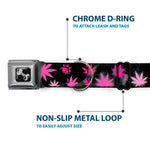 Buckle-Down Seatbelt Buckle Dog Collar - Pot Leaves/Smoke Black/Pink/White