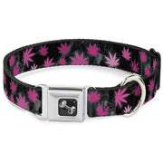 Buckle-Down Seatbelt Buckle Dog Collar - Pot Leaves/Smoke Black/Pink/White