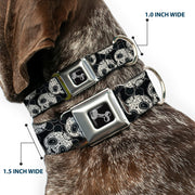 Dog Bone Seatbelt Buckle Collar - Panda Bear Sugar Skull Scattered Black/White