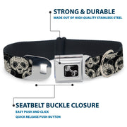 Dog Bone Seatbelt Buckle Collar - Panda Bear Sugar Skull Scattered Black/White