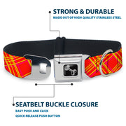 Dog Bone Black/Silver Seatbelt Buckle Collar - Plaid X4 Fluorescent Oranges/Pinks/Yellow