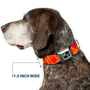 Dog Bone Black/Silver Seatbelt Buckle Collar - Plaid X4 Fluorescent Oranges/Pinks/Yellow