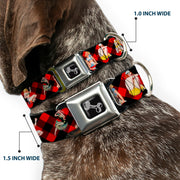 Dog Bone Seatbelt Buckle Collar - Pin Up Girl Poses Buffalo Plaid Blocks Black/Red