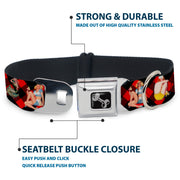 Dog Bone Seatbelt Buckle Collar - Pin Up Girl Poses Buffalo Plaid Blocks Black/Red