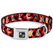Dog Bone Seatbelt Buckle Collar - Pin Up Girl Poses Buffalo Plaid Blocks Black/Red