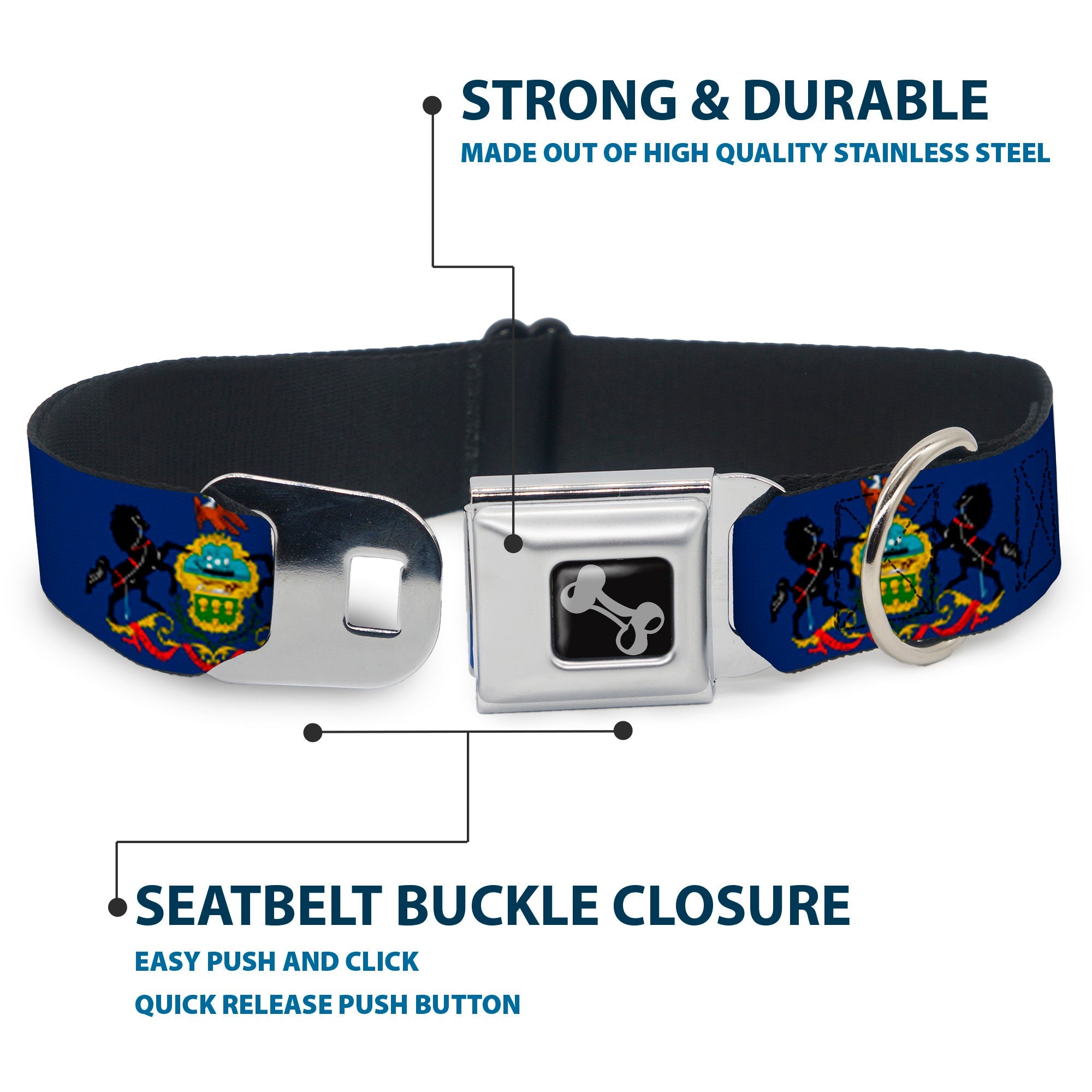 Dog Bone Seatbelt Buckle Collar - Pennsylvania Flag