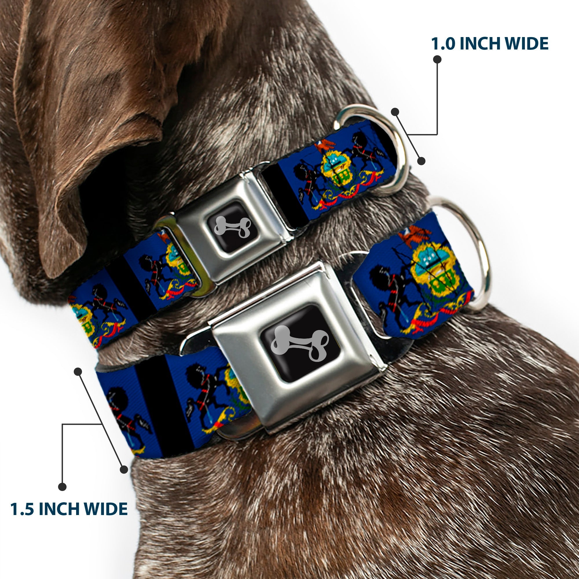 Dog Bone Seatbelt Buckle Collar - Pennsylvania Flags/Black