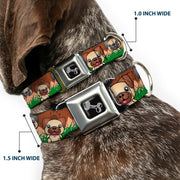 Dog Bone Seatbelt Buckle Collar - Pug Puppies/Paw Prints Browns/Greens