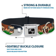 Dog Bone Seatbelt Buckle Collar - Pug Puppies/Paw Prints Browns/Greens