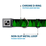 Dog Bone Seatbelt Buckle Collar - Pine Tree Silhouettes Black/Greens