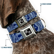 Dog Bone Seatbelt Buckle Collar - Paisley Blue/White