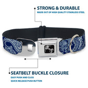 Dog Bone Seatbelt Buckle Collar - Paisley Blue/White
