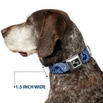 Dog Bone Seatbelt Buckle Collar - Paisley Blue/White