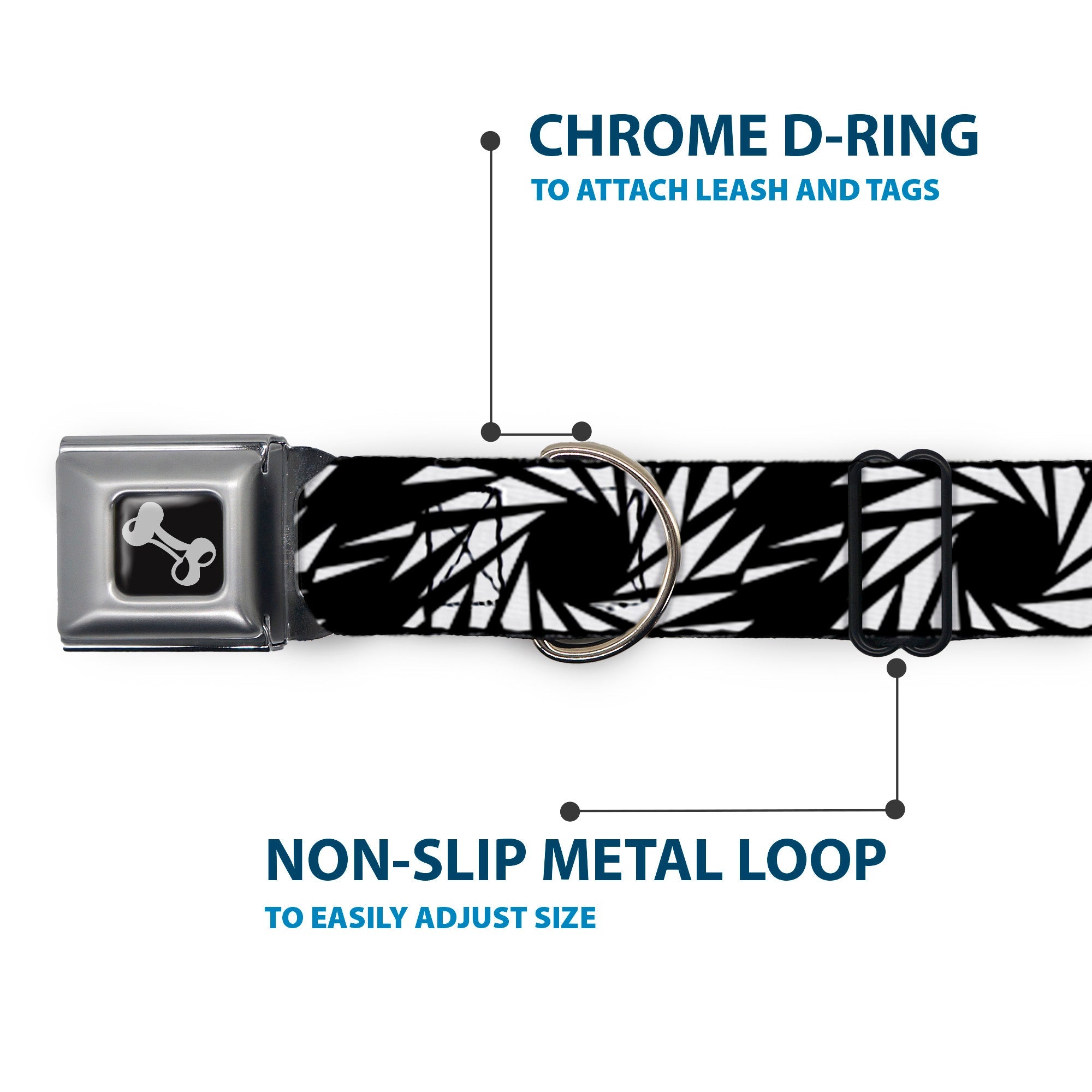 Dog Bone Seatbelt Buckle Collar - Pinwheel Black/White
