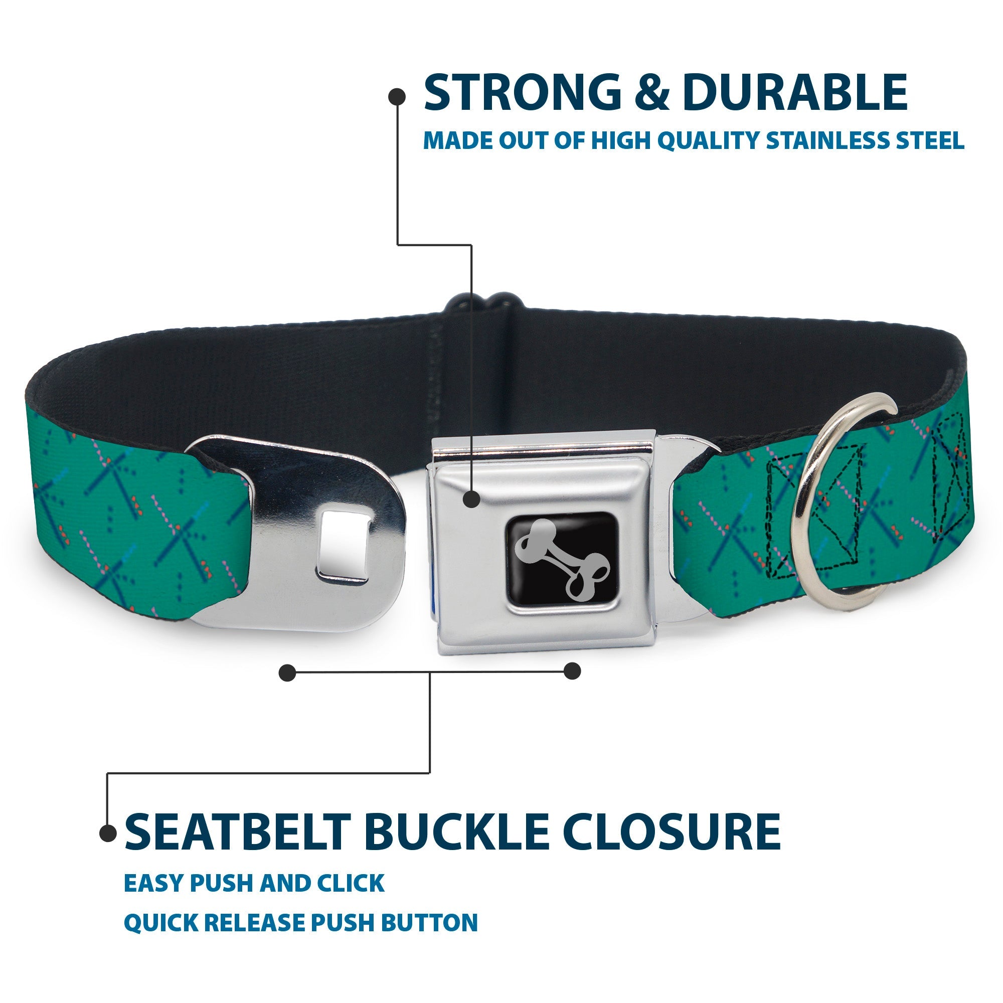 Dog Bone Seatbelt Buckle Collar - PDX Airport Carpet Old