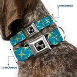 Dog Bone Seatbelt Buckle Collar - Pinwheel Plumes Beige/Turquoise