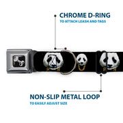 Dog Bone Seatbelt Buckle Collar - Panda w/Gold Chain Black