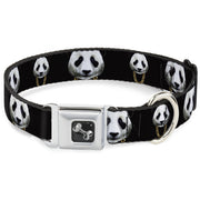 Dog Bone Seatbelt Buckle Collar - Panda w/Gold Chain Black
