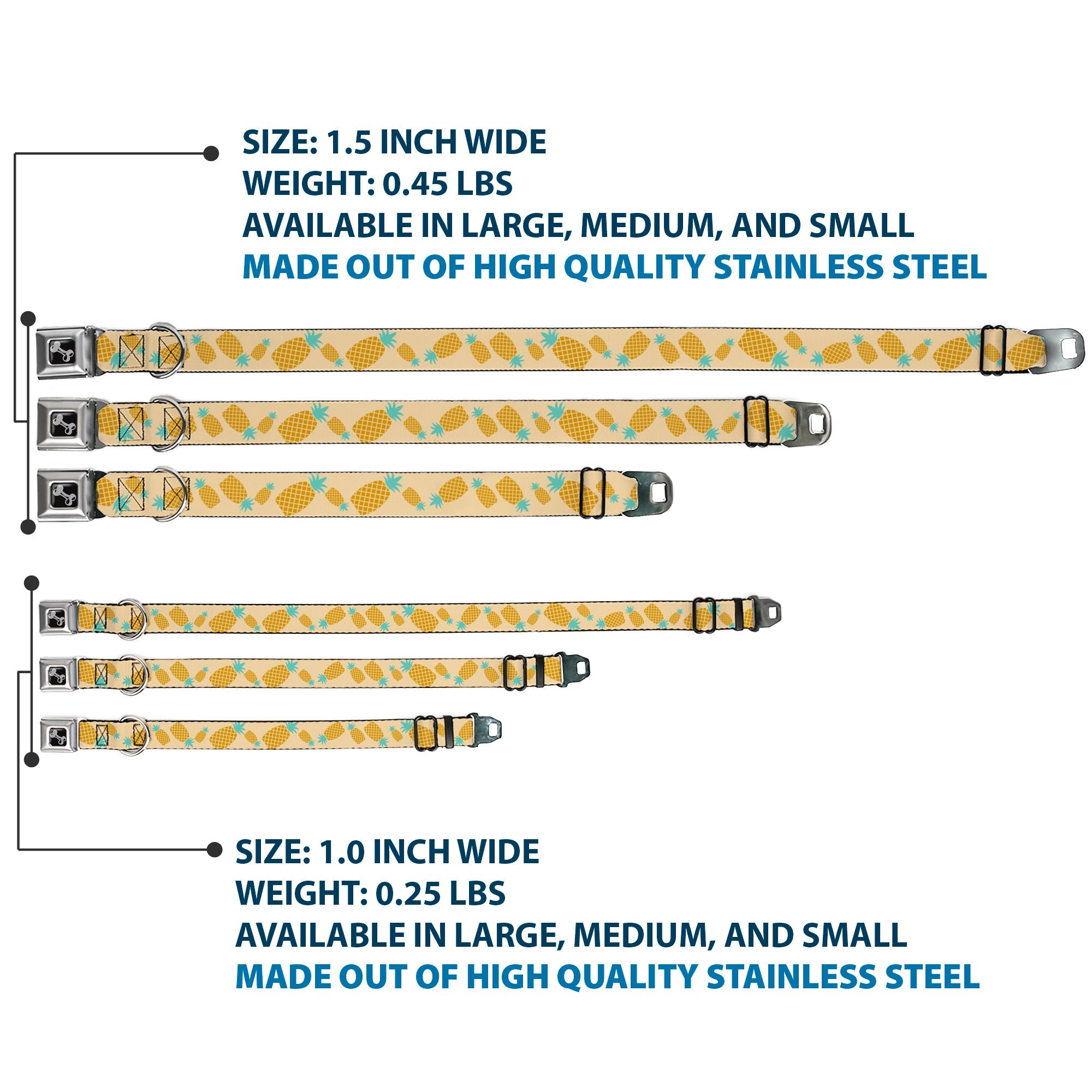 Dog Bone Seatbelt Buckle Collar - Pineapples Rotating Tan