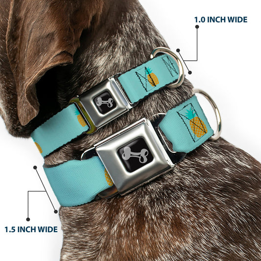 Dog Bone Seatbelt Buckle Collar - Pineapple Repeat Aqua Blue