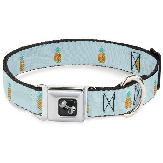 Dog Bone Seatbelt Buckle Collar - Pineapple Repeat Aqua Blue