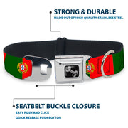 Dog Bone Black/Silver Seatbelt Buckle Collar - Portugal Flag Green/Red