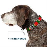Dog Bone Black/Silver Seatbelt Buckle Collar - Portugal Flag Green/Red