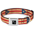 Load image into Gallery viewer, Dog Bone Black/Silver Seatbelt Buckle Collar - Puerto Rico Flag Continuous Vintage
