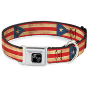 Dog Bone Black/Silver Seatbelt Buckle Collar - Puerto Rico Flag Continuous Vintage