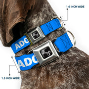 Dog Bone Black/Silver Seatbelt Buckle Collar - Pet Quote ADOPT DON'T SHOP Blue/White