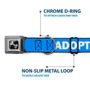 Dog Bone Black/Silver Seatbelt Buckle Collar - Pet Quote ADOPT DON'T SHOP Blue/White