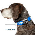 Load image into Gallery viewer, Dog Bone Black/Silver Seatbelt Buckle Collar - Pet Quote ADOPT DON'T SHOP Blue/White
