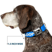Dog Bone Black/Silver Seatbelt Buckle Collar - Pet Quote ADOPT DON'T SHOP Blue/White