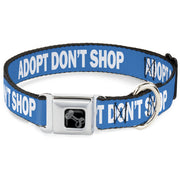 Dog Bone Black/Silver Seatbelt Buckle Collar - Pet Quote ADOPT DON'T SHOP Blue/White